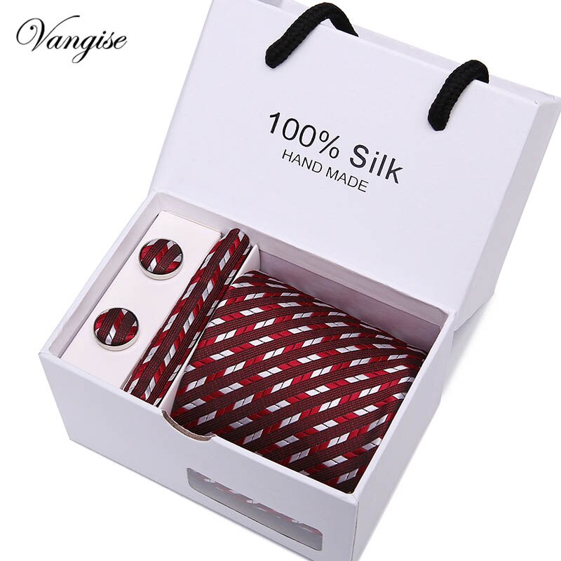 New Design Tie Set With Gift Box Jacquard Woven gravata Silk Tie Hanky Cufflinks Necktie Sets For Wedding Party Men