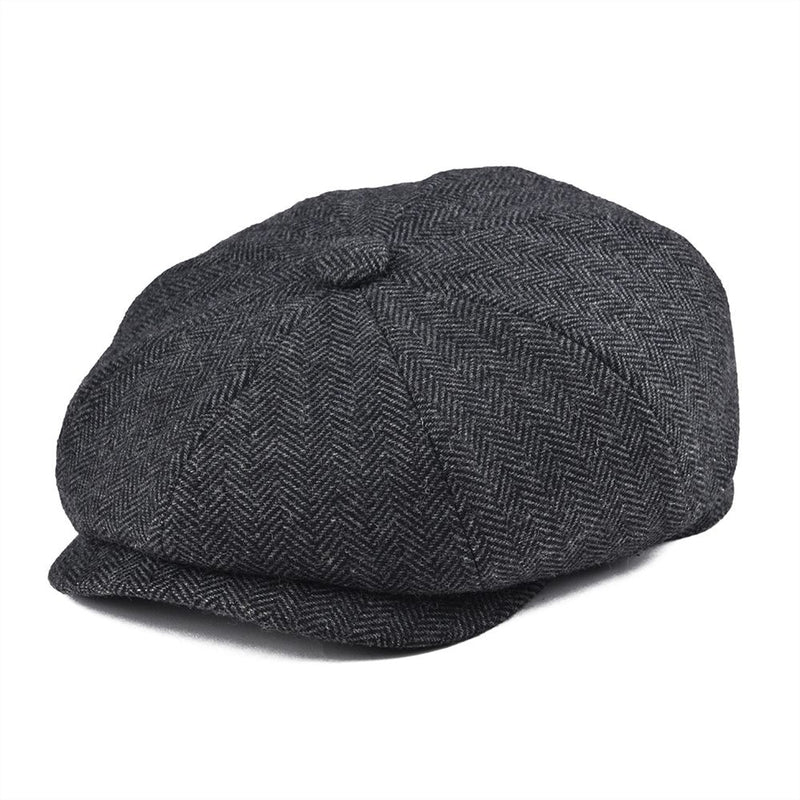 BOTVELA Wool Tweed Newsboy Cap Herringbone Men Women Classic Retro Hat with Soft Lining Driver Cap Black Brown Green 005