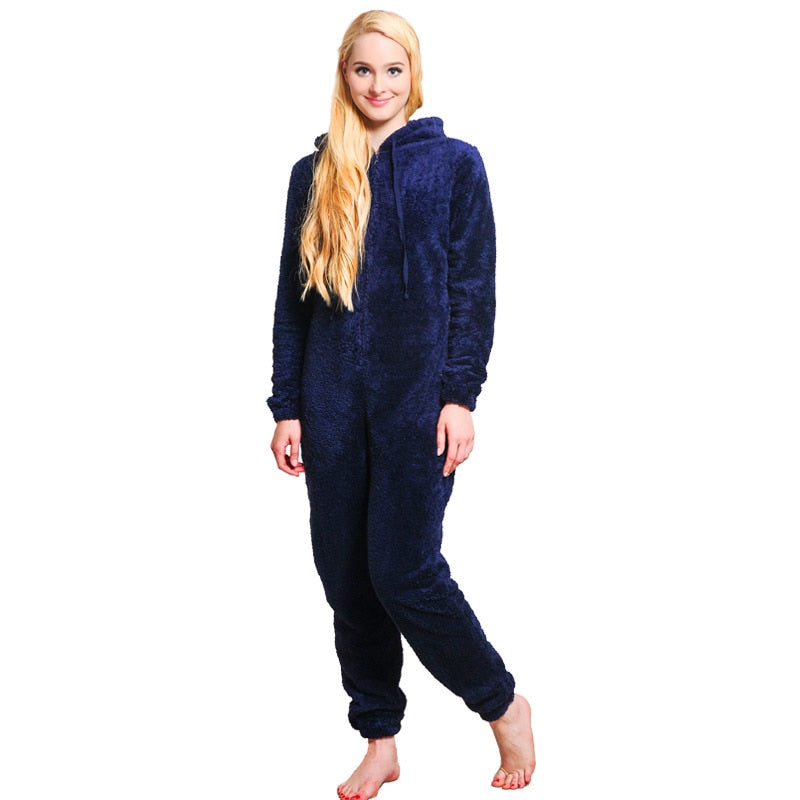 Pijamas cálidos de invierno para mujer, monos de lana esponjosa, ropa de dormir, conjunto de capucha de talla grande, pijama, mono para mujer y adulto