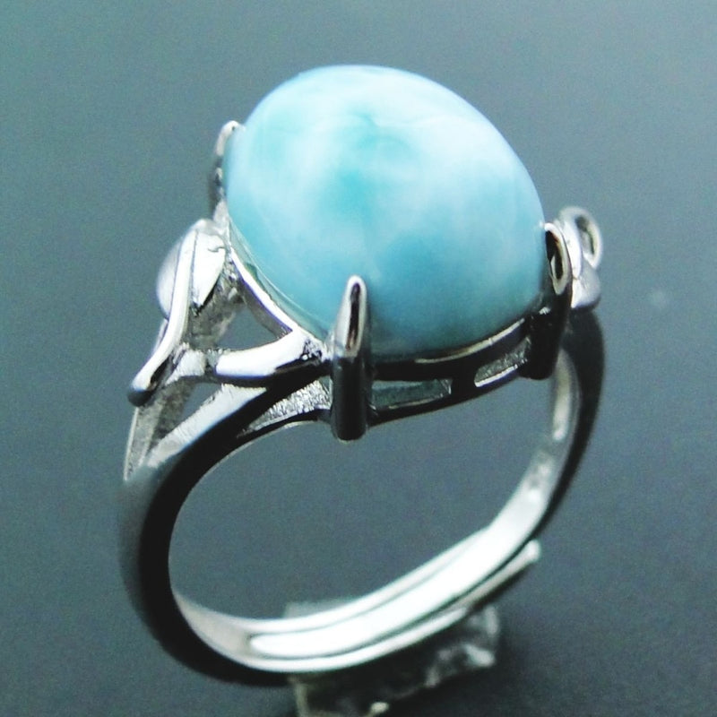 Big Stone Larimar Rings Woman Ladies Engagement Rings with Natural Larimar Gemstone, 925 Sterling Silver Jewelry Gift for Her