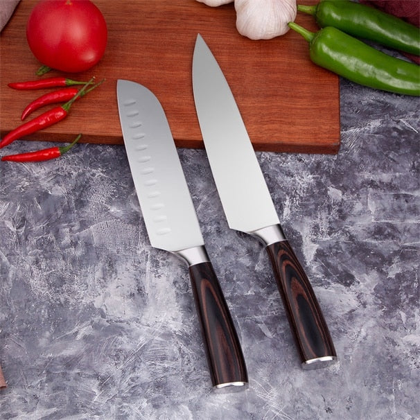 Mokithand Kitchen Knife Set Professional Japanese Chef Knives 7CR17 High Carbon Stainless Steel Meat Santoku Paring Knife