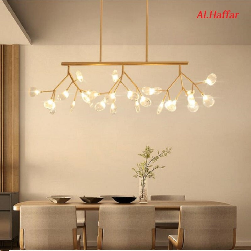 LED moderno Nuevas luces creativas Firfly Negro / Lámpara colgante rectangular dorada para comedor Cocina