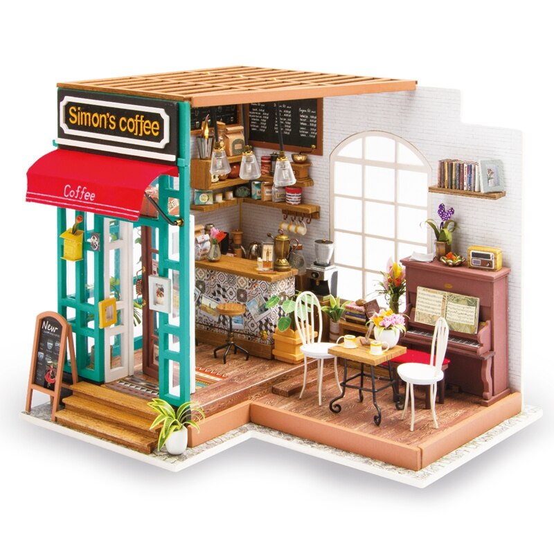 Robotime Art Dollhouse DIY Miniaturhaus-Kits Mini-Puppenhaus mit Möbeln Simon's Coffee Toys for Children Girl's Gift DG109