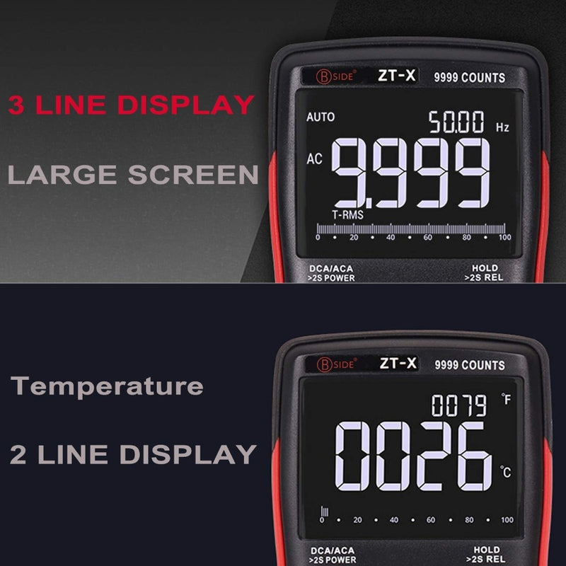 BSIDE ZT-X Echteffektiv-Digitalmultimeter 3-zeiliges Dreifach-Display 9999 Zählwerte AC/DC-Spannung Temperatur-Kapazitäts-Tester DMM ZT301