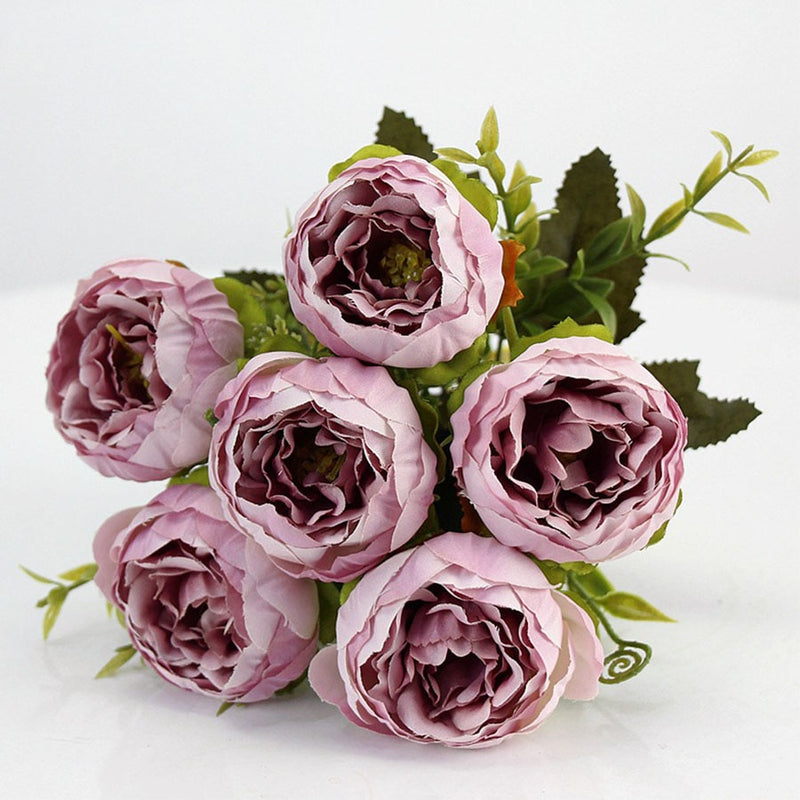 Púrpura rosa grande peonía flores artificiales elegante hermosa seda flores falsas flor peonías boda fiesta en casa decoración hoja