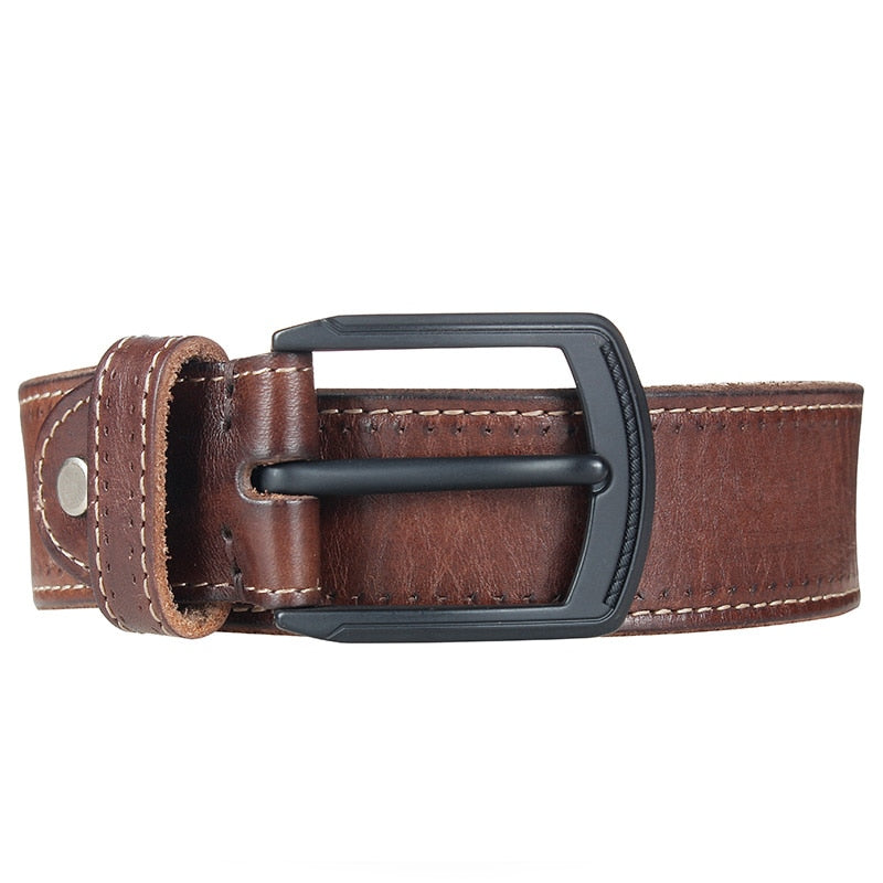 Cinturón para hombre de la marca MEDYLA, cinturones de cuero genuino natural de alta calidad para hombres, cinturón de cuero real con hebilla negra mate de metal duro