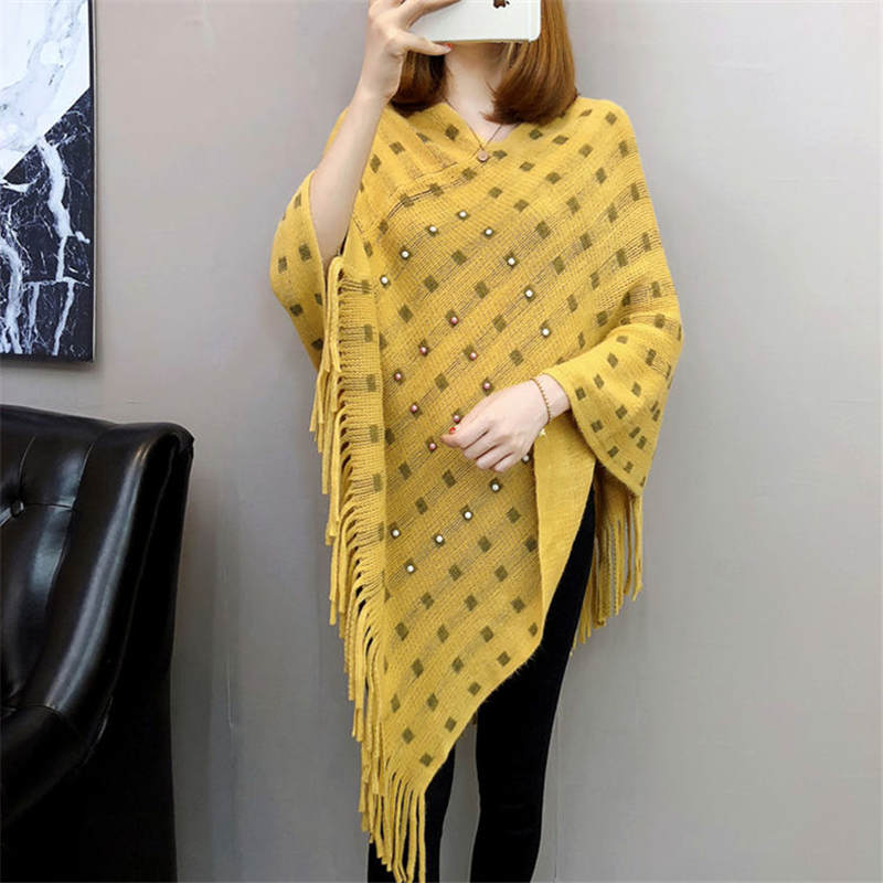 Autumn And Winter Knitted Tassels In The Long Section Of The Shawl New Loose Cape Coat Female Bat Shirt