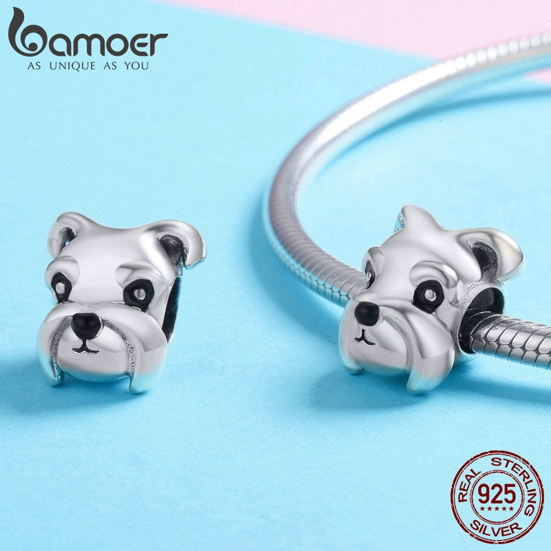 BAMOER 100% 925 Sterling Silber Schöne Tier Schnauzer Hund Charm Beads passen Frauen Charm Armbänder &amp; Halsketten DIY Schmuck SCC835