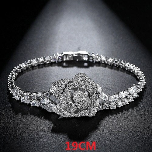 LUOTEEMI Luxury Big Rose Flower 17/19CM Bracelet for Women Ladies Shining AAA Cubic Zircon Fashion Crystal Jewelry Gift Bangles