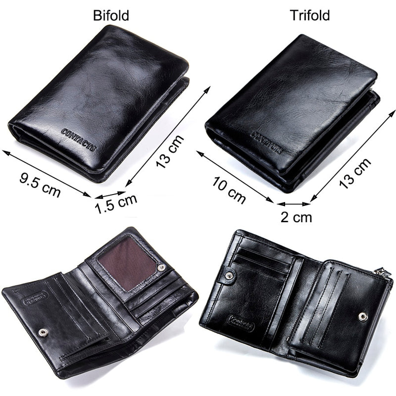 CONTACT&#39;S Genuine Leather Oil Wax Men&#39;s Wallet Black Short Wallets for Men Portomonee Male Card Holder Carteira Masculina Walet