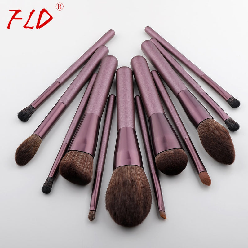 FLD 12-teiliges Make-up-Pinsel-Set mit Holzgriff Rouge-Pinsel-Set Augen-Eyeliner-Puder-Grundierung Make-up-Pinsel-Set Kosmetisches Werkzeug-Set