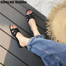 Zapatillas de marca DONLEE QUEEN para mujer, zapatillas de verano con punta abierta, zapatos planos informales, sandalias de ocio, chanclas de playa para mujer, talla grande 41