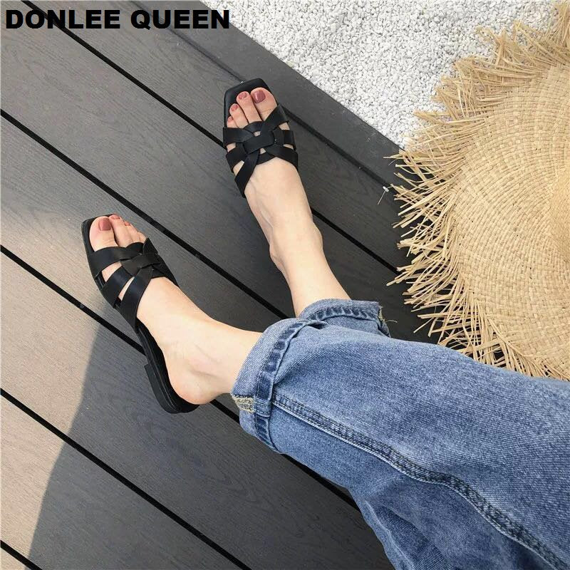 DONLEE QUEEN Women Brand Slippers Summer Slides Open Toe Flat Casual Shoes Leisure Sandal Female Beach Flip Flops Big Size 41