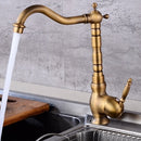 Antique Brass Finish Kitchen Faucet Bronze Single Handle Hot and Cold Water Sink Tap 360 Swivel Bathroom Sink Mixer Taps EK5013