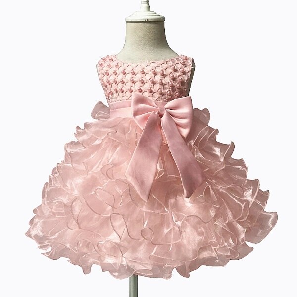 Tutu Beading Flower Baby Girl Dress For Wedding Party Sleeveless Infant Baby Dresses For 1st Birthday Toddler Baptism Clothes