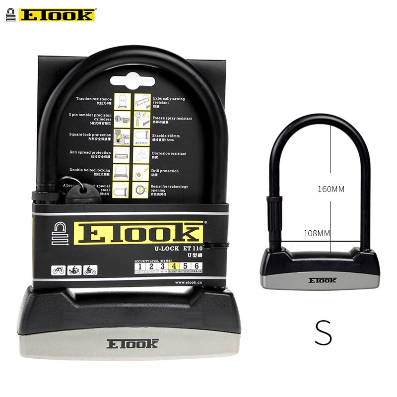 Etook Bügelschloss Fahrradschloss Anti-Diebstahl-Stahl Elektrofahrrad Scooter Bequemer Schlossrahmen Fahrradzubehör ET110