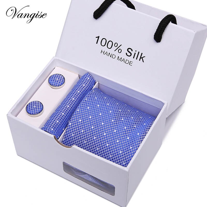 New Design Tie Set With Gift Box Jacquard Woven gravata Silk Tie Hanky Cufflinks Necktie Sets For Wedding Party Men