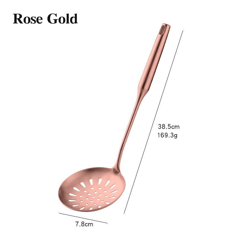 Küchenutensilien aus Edelstahl in Roségold, Kochwerkzeuge, Kochgeschirr-Set, Pfannenwender, Löffel für Restaurant-Geschirr-Set, Utensilien