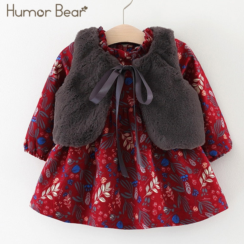 Humor Bear Otoño Invierno desgaste bebé niñas princesa vestido de terciopelo de manga larga vestidos de fiesta ropa de bebé ropa de bebé