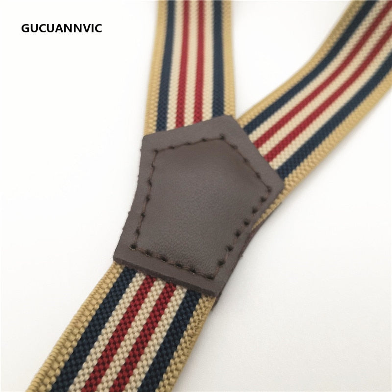 NEW Bronze 3 clip buckle suspenders elastic strap 4 stripes retro women&