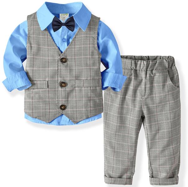 Boys Clothes Spring Autumn Fashion Baby Suit British Wind Children's Suits Gentleman Long Sleeve Shirt Vest Pants Kids Sui