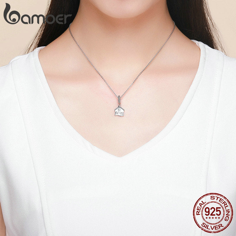 BAMOER Authentic 100% 925 Sterling Silver Sweet Home Pendant House Shape Charms fit for Women Bracelets DIY Jewelry Gift SCC913