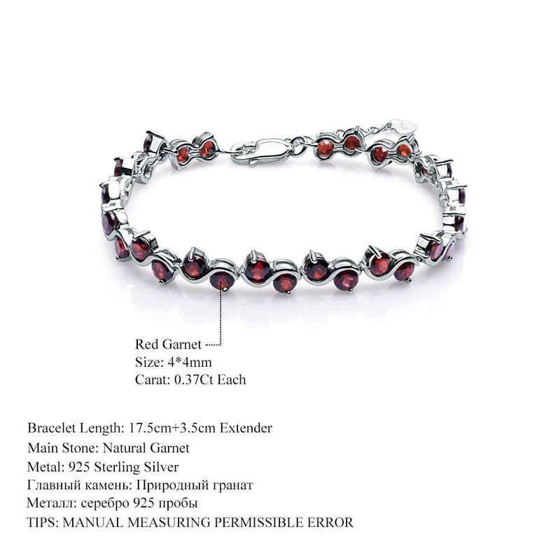 GEM'S BALLET, pulseras y brazaletes de plata de ley 925 auténtica para mujer, pulsera de piedras preciosas de granate rojo Natural de 11,79 quilates, joyería fina