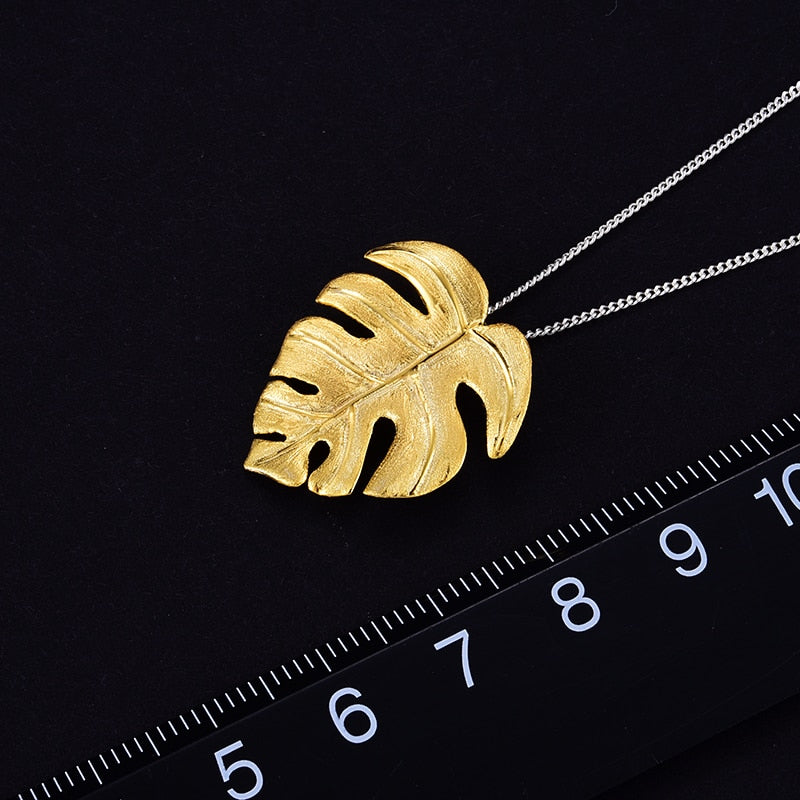 Lotus Fun Real 925 Sterling Silber Handmade Fine Jewelry 18K Gold Monstera Leaves Design Anhänger ohne Halskette für Frauen Geschenk