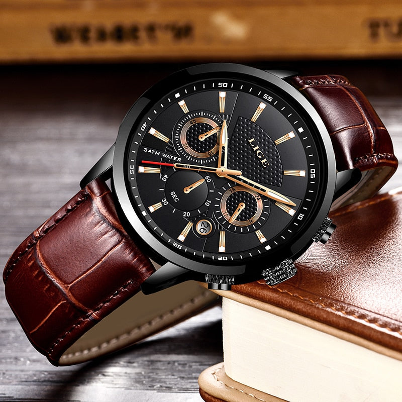 Relogio Masculino Men Watches LIGE Fashion Waterproof Chronograph Top Brand Luxury Quartz Watch Men Casual Leather Sport Watch