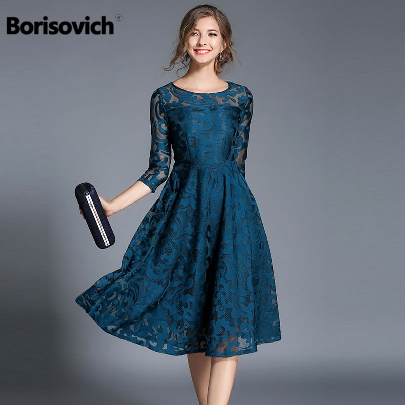 Borisovich Neue 2018 Frühlingsmode England Stil Luxus Elegante Dünne Damen Partykleid Frauen Casual Spitzenkleider Vestidos M107