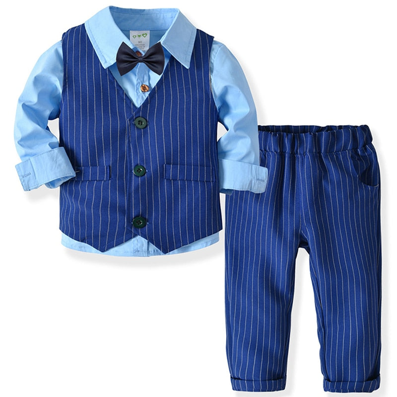 Ropa para niños Primavera Otoño Moda Traje de bebé Viento británico Trajes para niños Caballero Camisa de manga larga Chaleco Pantalones Niños Sui