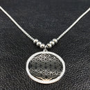 2022 Flower of Life Crystal Stainless Steel Chain Necklace Women Silver Color Bead Long Necklace Jewelry colgante mujer N129S02