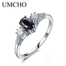 UMCHO Luxus Natürlicher Schwarzer Spinell Prinzessin Diana Ringe Echte 925 Sterling Silber Verlobungsringe Für Frauen Hochzeit Schmuck