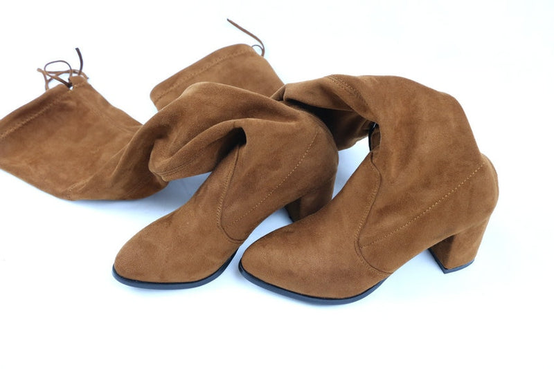 ESVEVA 2020, botas por encima de la rodilla, botas cálidas de punta redonda para invierno para mujer, botas cortas de felpa + tela elástica, botas de moda de talla grande 34-43