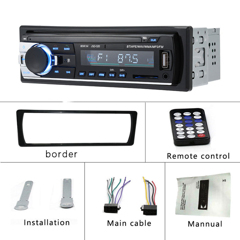 Podofo Car Radio Estéreo Reproductor Digital Bluetooth MP3 Player JSD-520 60Wx4 FM Audio Estéreo Música USB / SD con entrada AUX en el tablero