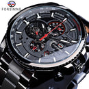 Forsining Mens Automatic Watch Blue Steel Band Calendar 3 Sub Dial Wristwatch Mechanical Waterproof Male Clock Relogio Masculino