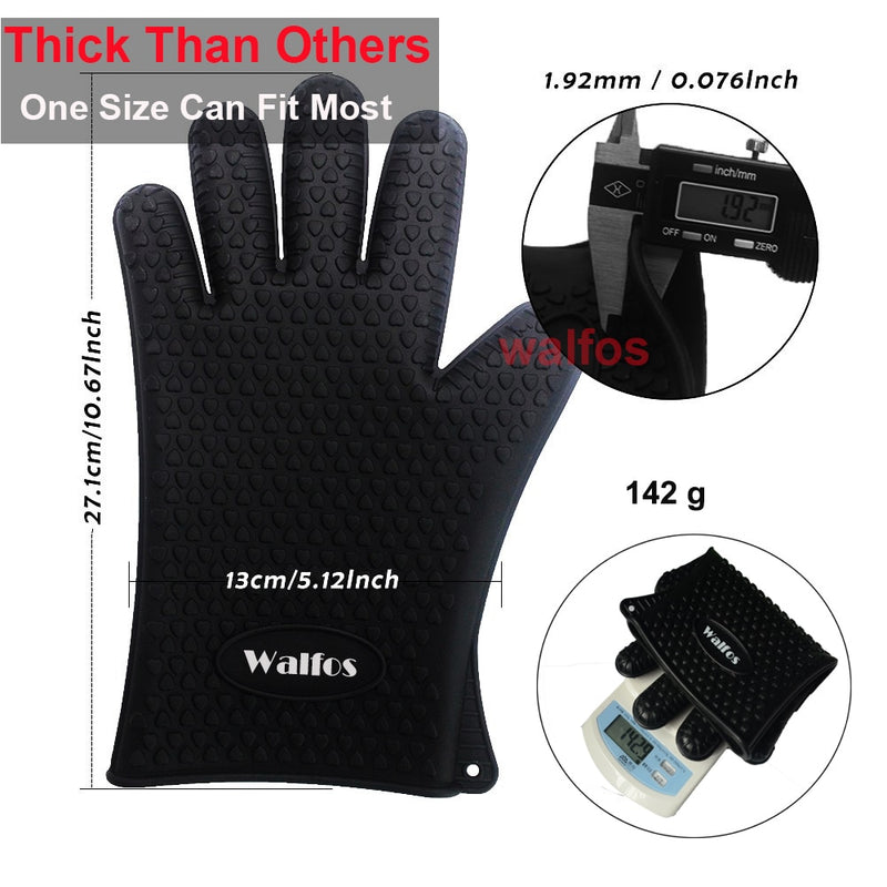 WALFOS 1 Piece Food Grade Cooking Baking BBQ Glove Heat Resistant Silicone BBQ Grill Glove Barbecue Grilling Glove BBQ Tools