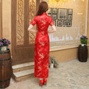 Red Chinese Women Dress Vintage Satin Qipao Sexy Long Slim Cheongsam Hot Sale Flower Dress Size S M XL XXL 3X4XL 5XL 6XL JA13