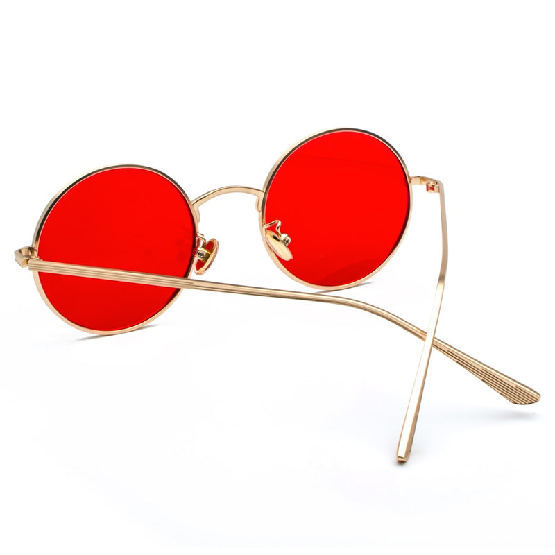 Peekaboo gold round metal frame sunglasses men retro 2018 summer style women red lens sun glasses unisex yellow pink black