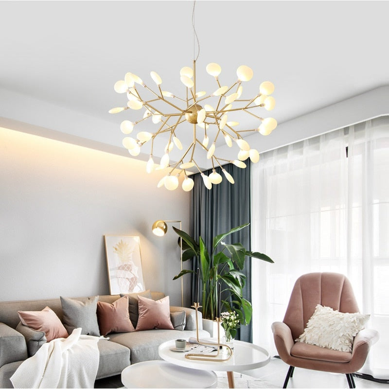 LED Modern Firefly Stylish Tree Branch Lamp Decorative Ceiling Chandelies Hanging Lighting Art Deco for Living Room Bedroom Home