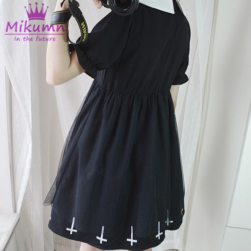 Harajuku Fashion Cross Cosplay Süßes Mädchenkleid Japanischer Gothic-Stil Stern Tüllkleid Lolita Kawaii Kleider