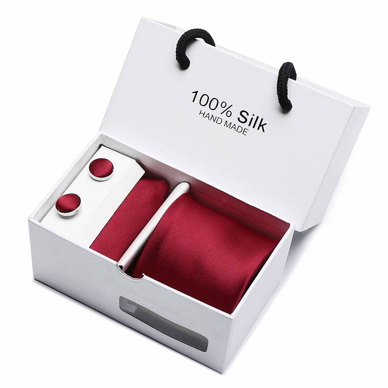 New Design Tie Set With Gift Box Jacquard Woven gravata Silk Tie Hanky Cufflinks Necktie Sets For Wedding Party Men