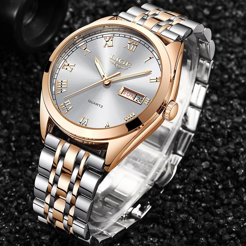 2021 LIGE nuevo reloj de oro rosa para mujer, reloj de cuarzo de negocios para mujer, reloj de pulsera de lujo para mujer, reloj para chica, reloj femenino