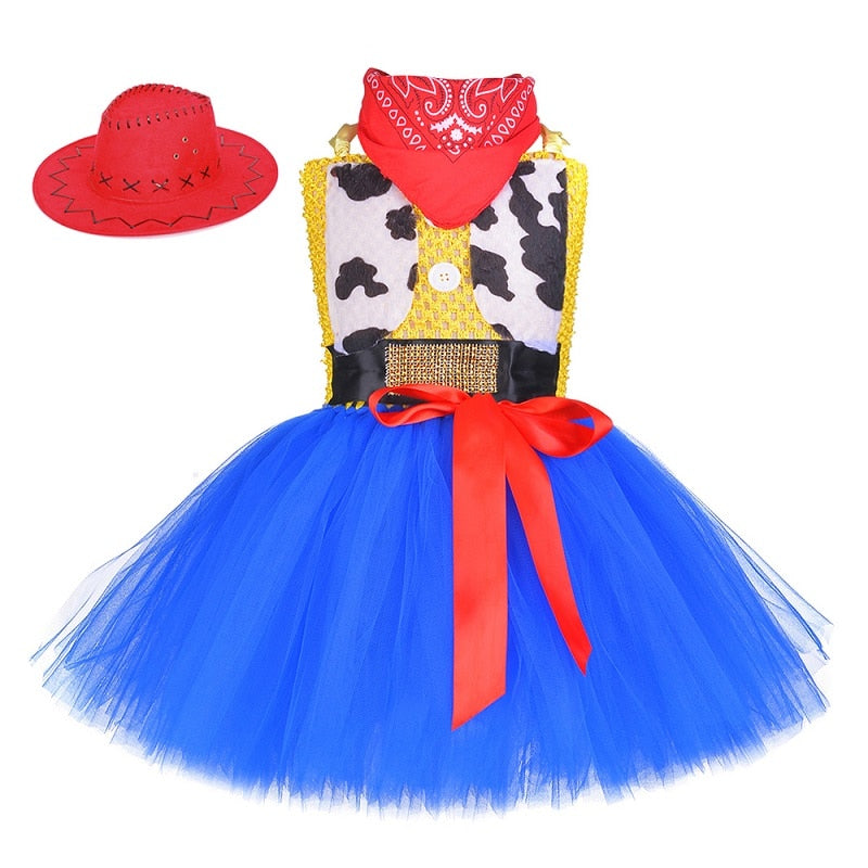 Toy Woody Jessie Cowgirl Girls Tutu Dress with Hat Scarf Set Outfit Fancy Tulle Girl Birthday Party Dress Kids Halloween Costume