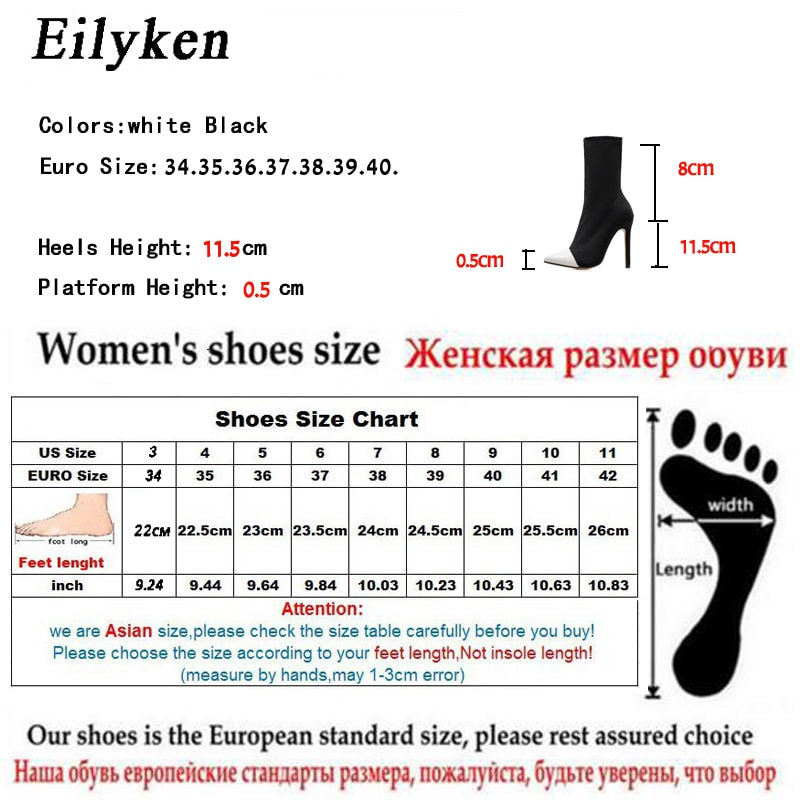 Eilyken 2022 Neue Frauen Socken Stiefel Spitzschuh Elastische Hohe Stiefel Slip On High Heel Stiefeletten Frauen Pumps Stiletto Botas