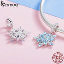 BAMOER High Quality 925 Sterling Silver Winter Snowflake Blue CZ Elegant Charms Pendant fit Necklaces Pendant Jewelry SCC940