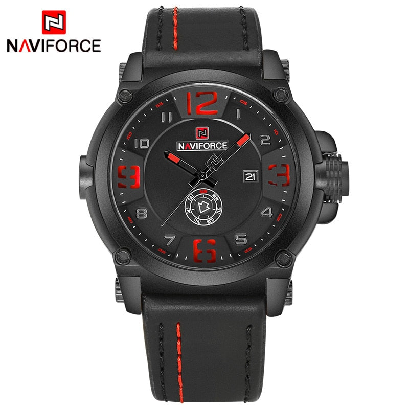 NAVIFORCE Top Luxusmarke Herren Sport Militär Quarzuhr Mann Analog Datum Uhr Lederband Armbanduhr Relogio Masculino