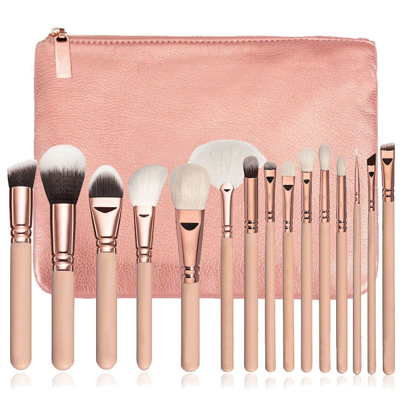 RANCAI Pro 15pcs Makeup Brushes Set Powder Foundation Eyeshadow Make Up Brushes Cosmetics Soft Synthetic Hair with Leather Case