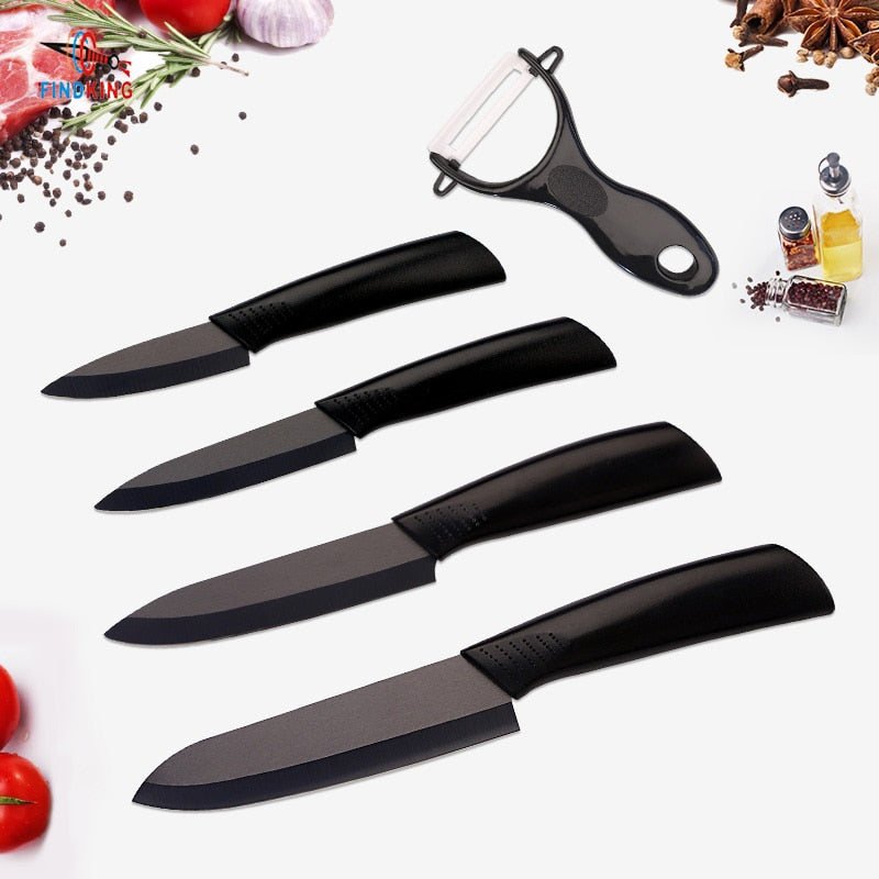 FINDKING Zirconia Ceramic Knife set  black blade  3 4 5 6 inch + Peeler + covers ceramic knife set for cut meat and fruit knife