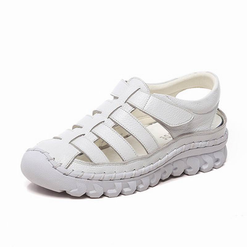 GKTINOO Damen Sandalen 2022 Sommerschuhe Echtes Leder Bedeckter Zeh Weich Lässig Gehen Zapatos Mujer Plataforma Große Größe 35-43